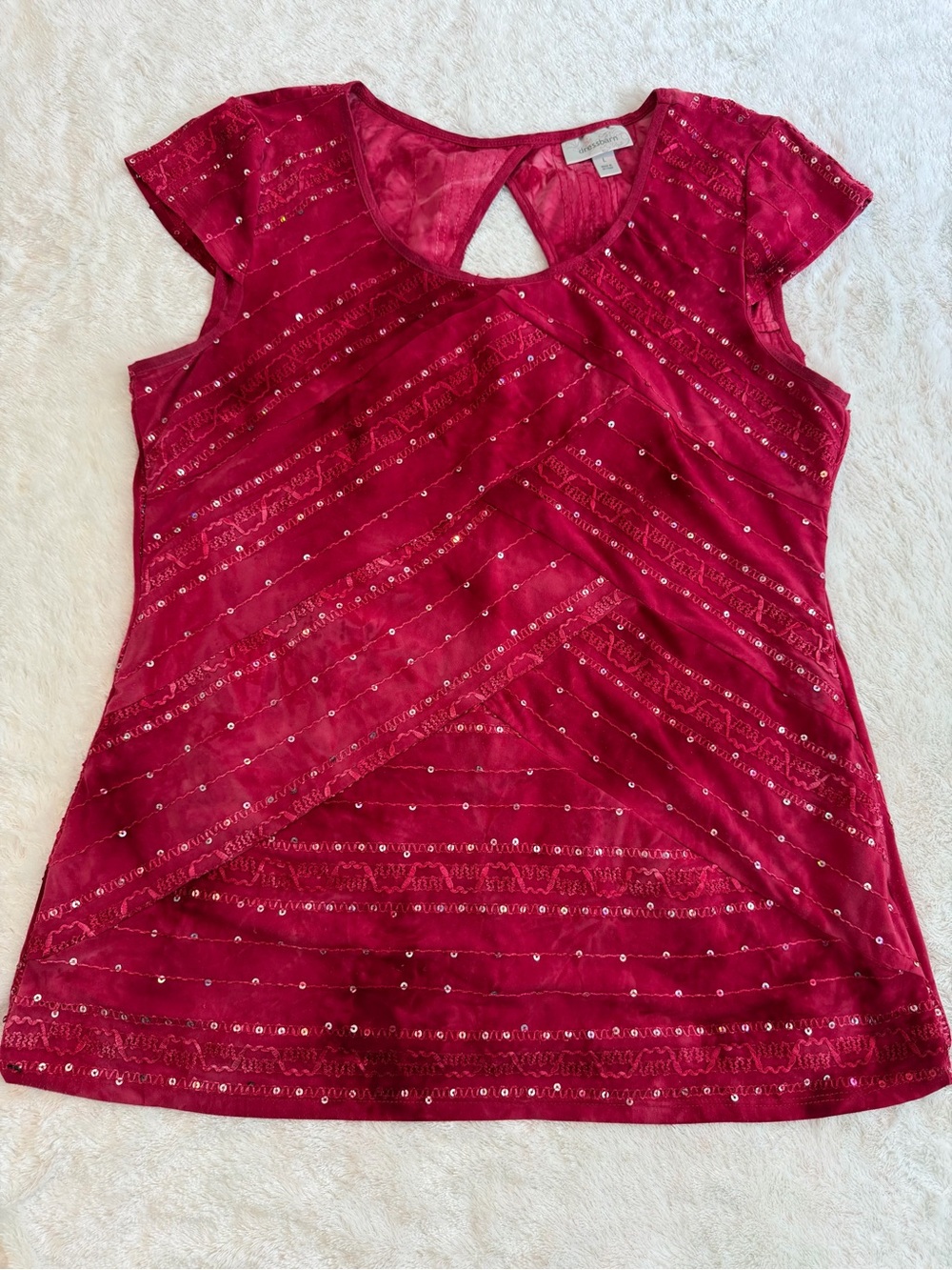 Dress Barn Ruby Red Sequined Cap-Sleeve Tee